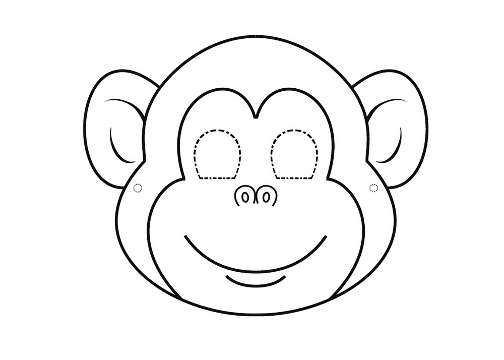 Шаблон маска обезьяны на новый год черно-белая