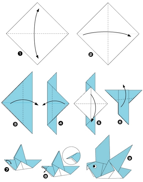 Схема оригами птица для 1 класса