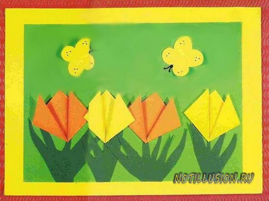оригами открытка цветы