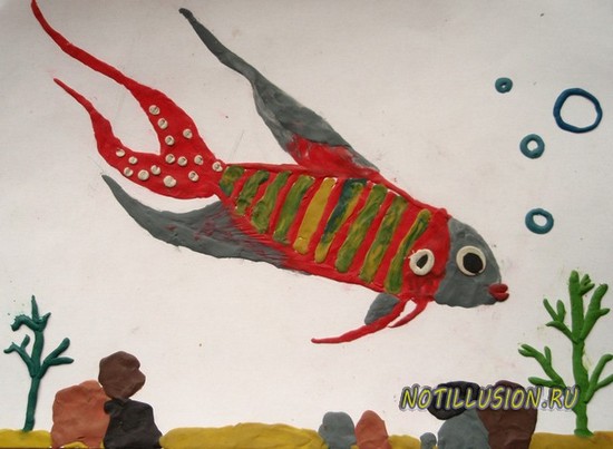 Пластилиновая картина рыбка