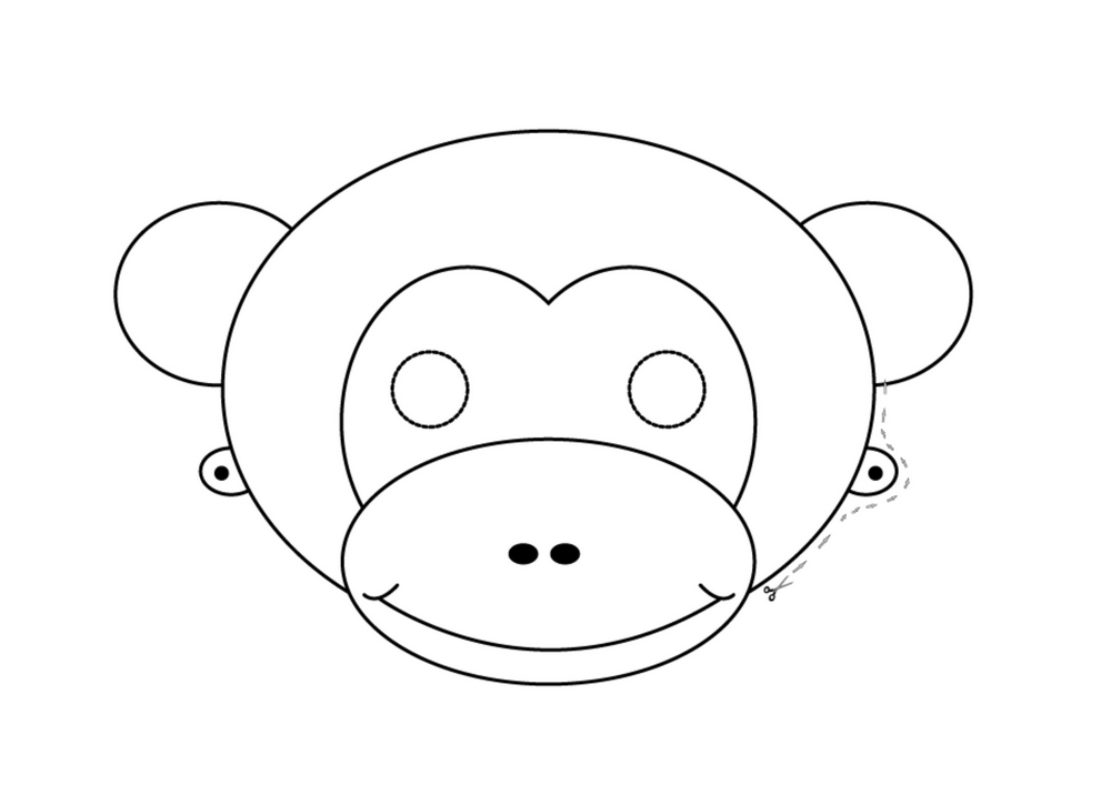 Шаблон маска обезьяны на новый год для раскрашивания