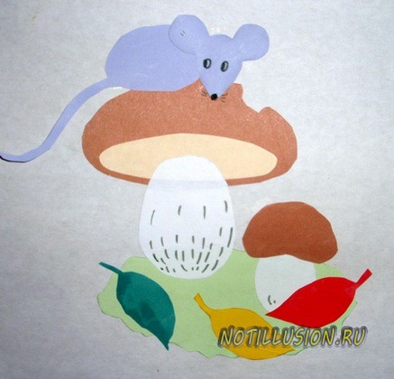 Осенняя аппликация мышка на грибе