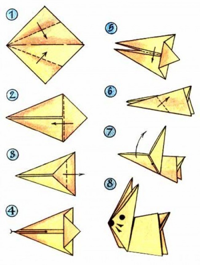 Оригами зайчик для детей