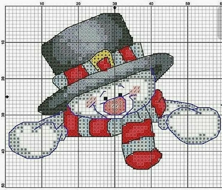 Схема вышивки Снеговик в шляпе